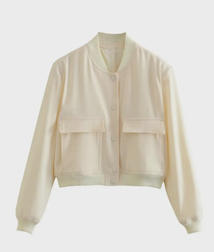 Dames Bomberjack met V-hals, Lange Mouwen en Zakken - Stijlvolle Casual Outfits