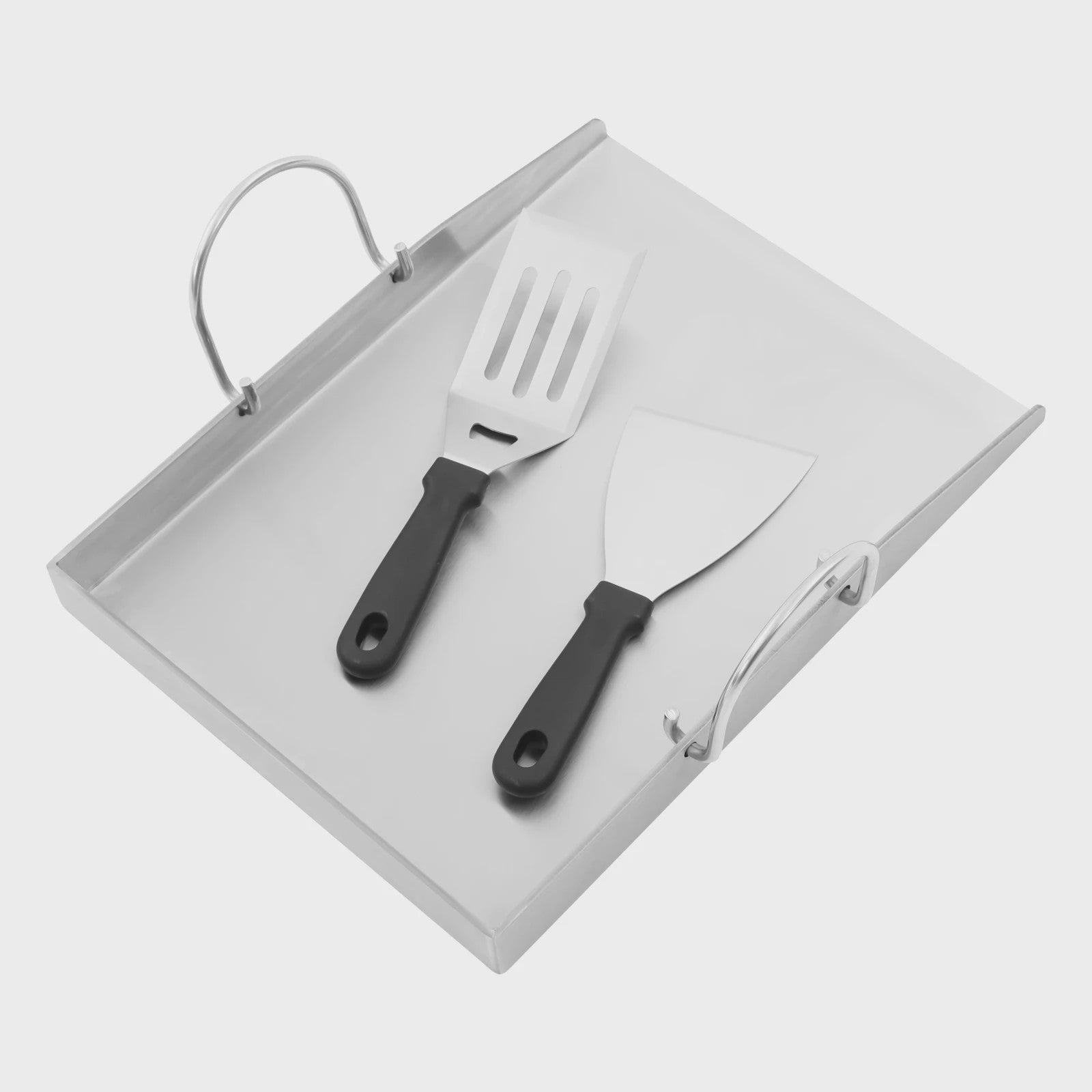 RVS Grillplaat met Handvatten en Spatels - Ideaal voor Buiten BBQ, Camping & Familie Diner