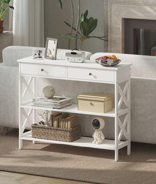 Witte Console Tafel met 2 Lades en 2 Open Vakken - 100x30.5x80cm