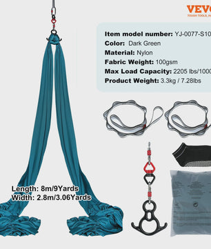 Aerial Yoga Hammock & Swing Starter Kit - 8.7/11 Yards Zijde Stof voor Alle Niveaus