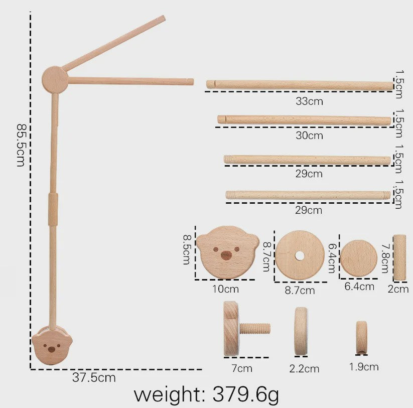 Houten Baby Mobiel met Muziekdoosje & Rammelaar - Speelgoed voor wieg & ledikant (0-12 maanden)