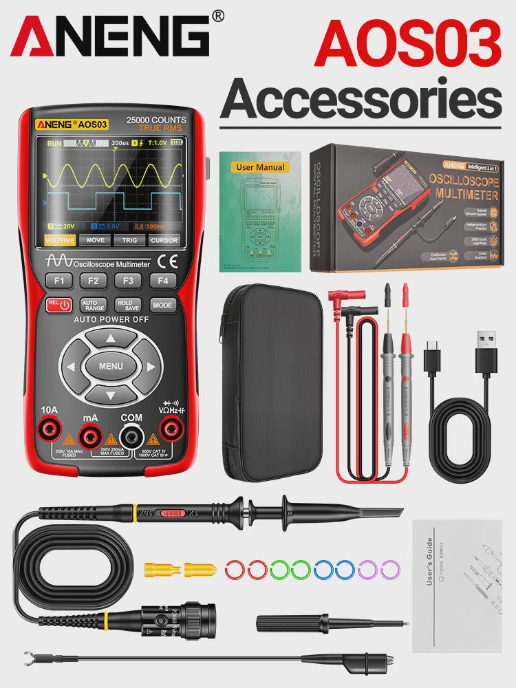 ANENG AOS03 Digitale Oscilloscope Multimeter met Signaalgenerator - 50MHz Dual Channel Tester