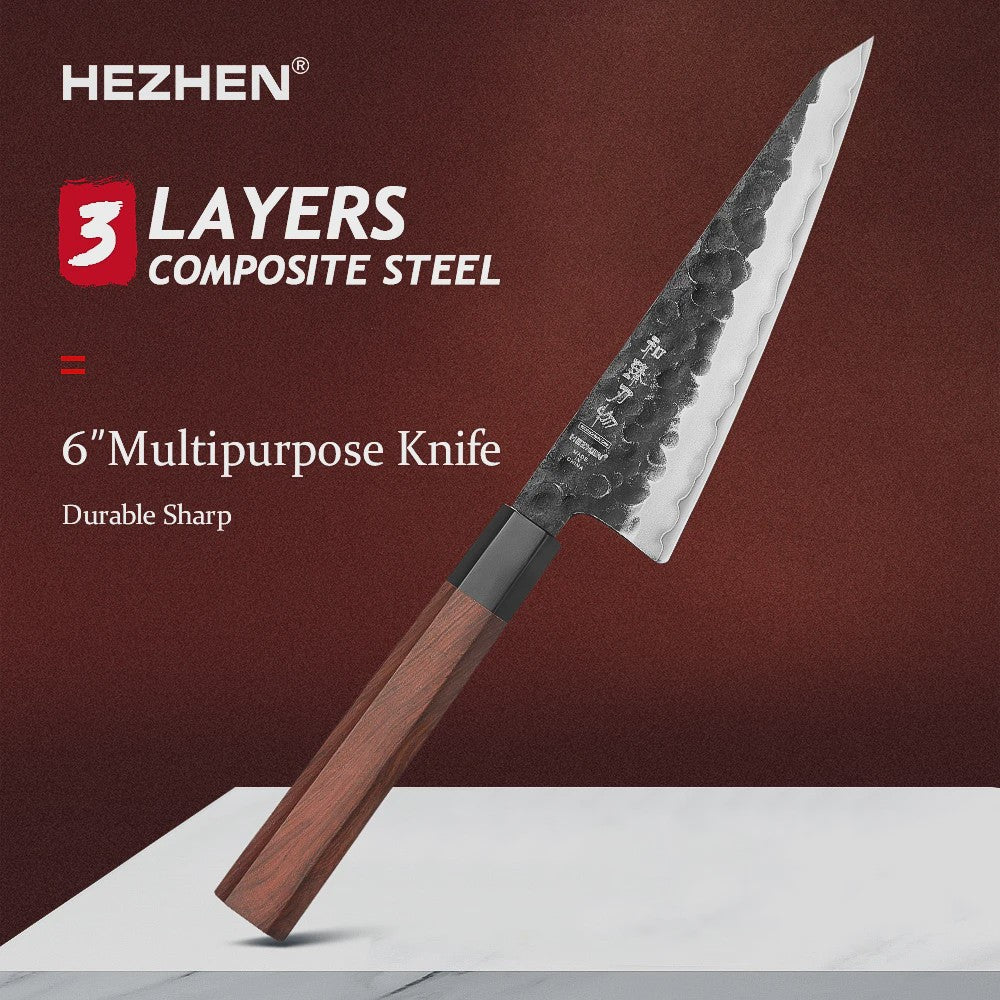 HEZHEN Keukenmes Set 4-delig - 3-laags Composiet Staal, Santoku & Nakiri