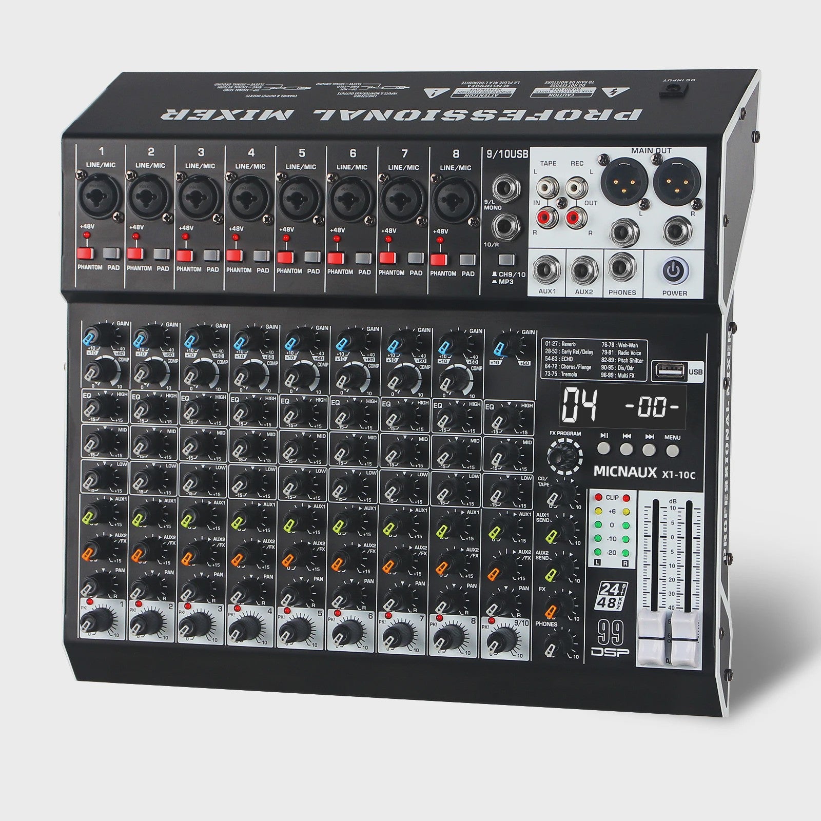 FULUODE X1-8C: Professionele 8-Kanaals Audio Mixer met 99 DSP Effecten, USB & Bluetooth