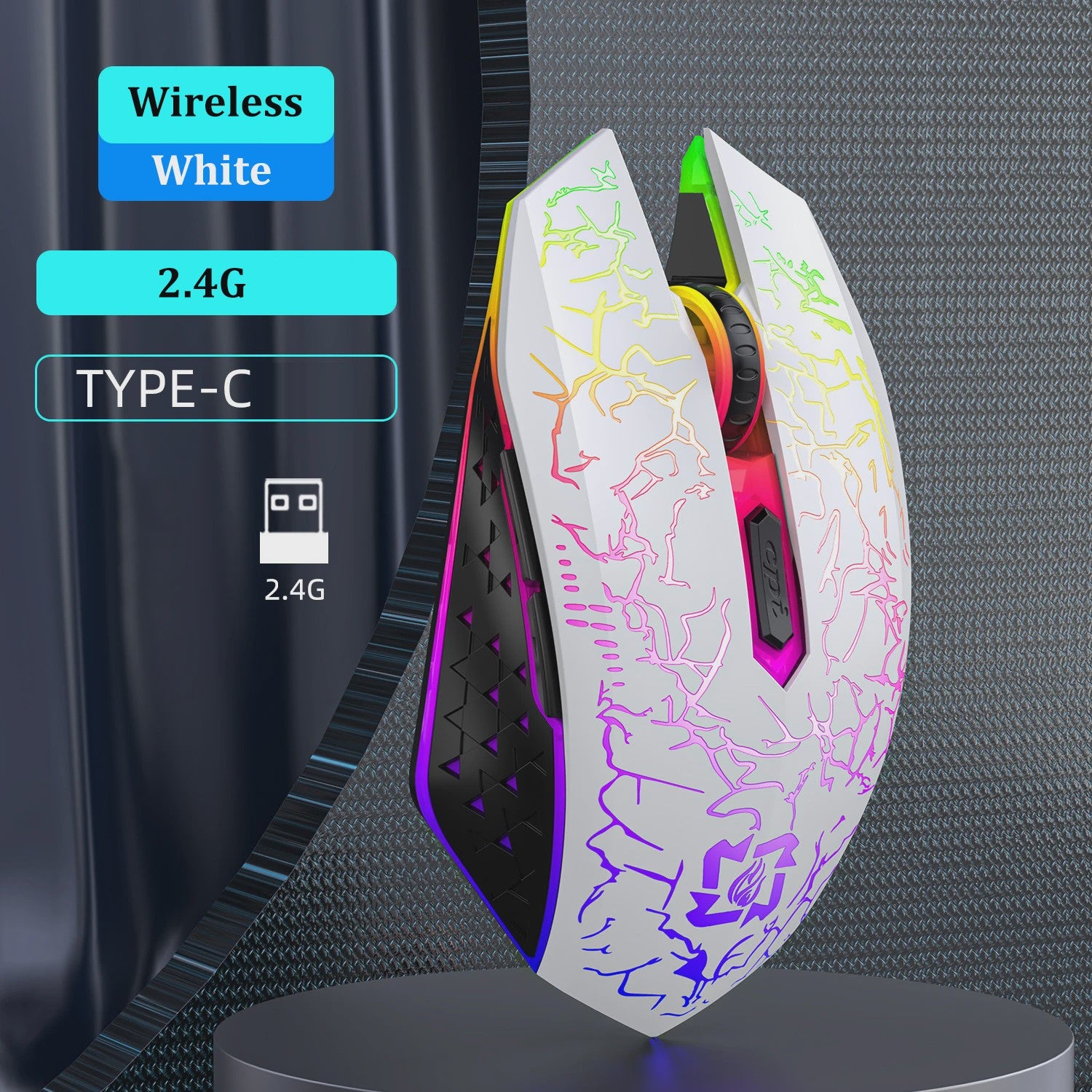 Ergonomische RGB Gaming Muis - Draadloos (2.4G & Bluetooth), Stil, 1600DPI, voor Laptop & Tablet