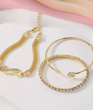 Set van 3 Vintage Kristallen Armbanden voor Dames - Hart, Oneindigheid & Geometrisch Design