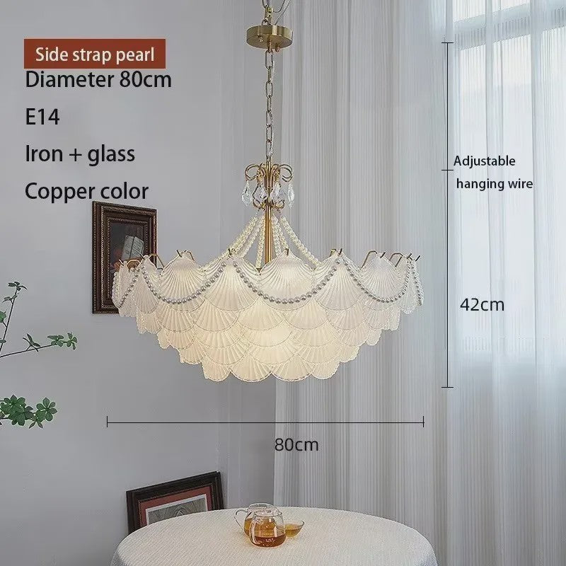 Moderne Koperen Plafondlamp met Schelp Glas en LED - Stijlvolle Hanglamp voor Woonkamer, Eetkamer & Slaapkamer
