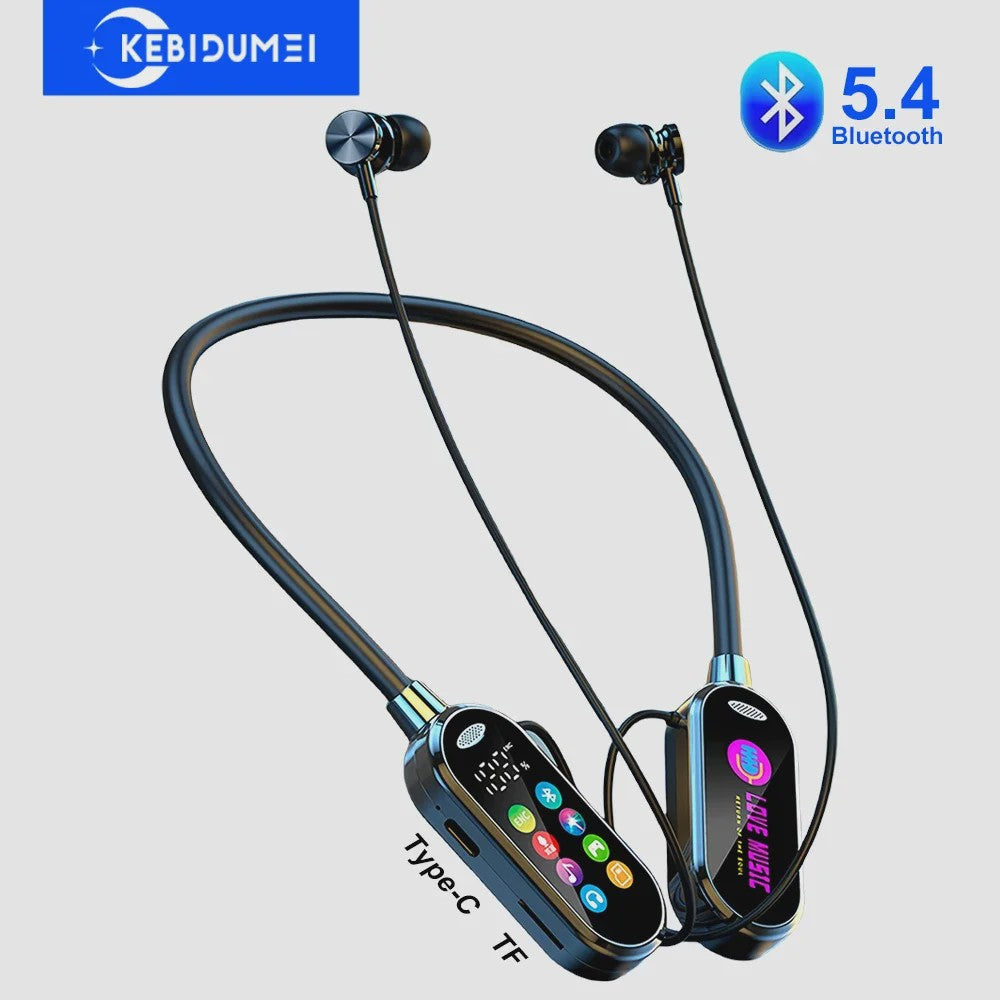 KEBIDUMEI Bluetooth 5.4 Nekband Oordopjes met Kleurenscherm, ENC Noise Reduction & TF Kaart