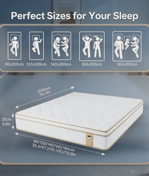 SKSBTF Hybride Pocketvering Matras - 25cm Dik, Ademend & Geluidsisolerend
