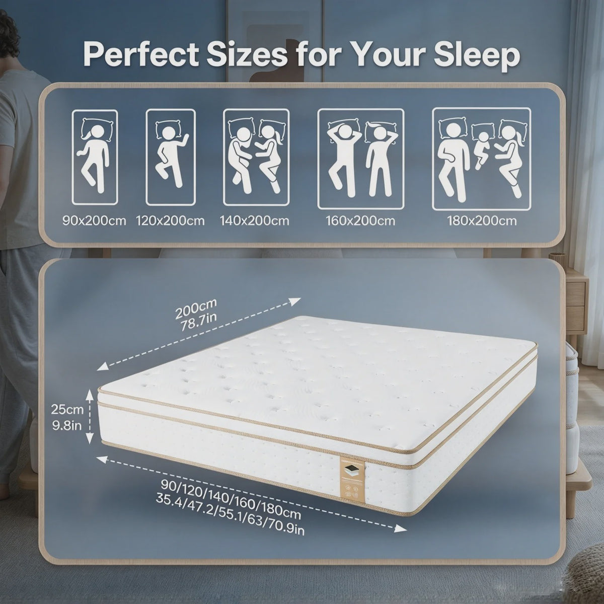 SKSBTF Hybride Pocketvering Matras - 25cm Dik, Ademend & Geluidsisolerend