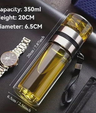 Dubbelwandige Glazen Theefles met Infuser - Lekvrij & Draagbaar
