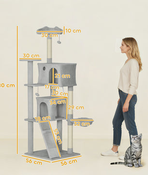 Pawhut Krabpaal 180 cm met Meerdere Verdiepingen, Hangmat en Speeltjes