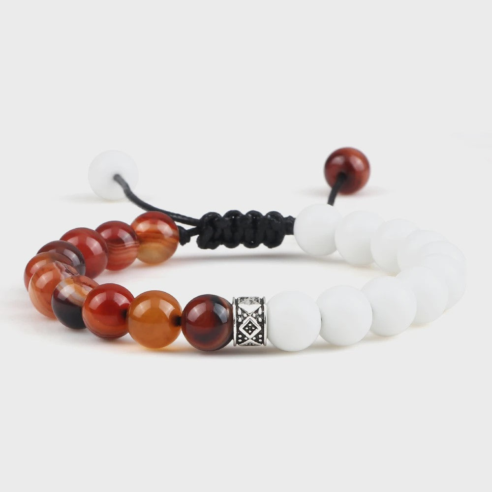 Verstelbare Natuursteen Armband - 8mm Agate & Onyx Kralen voor Mannen en Vrouwen