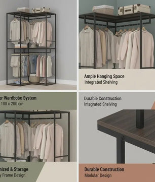 Hoek Kledingrek Wardrobe met Opslagplanken en Hangrail - 100x100x200 cm