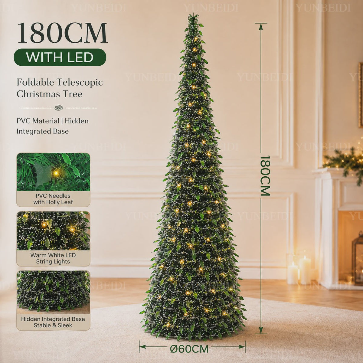 Opvouwbare Kunstkerstboom met LED-verlichting - 150cm of 180cm - Ruimtebesparend & Sfeervol