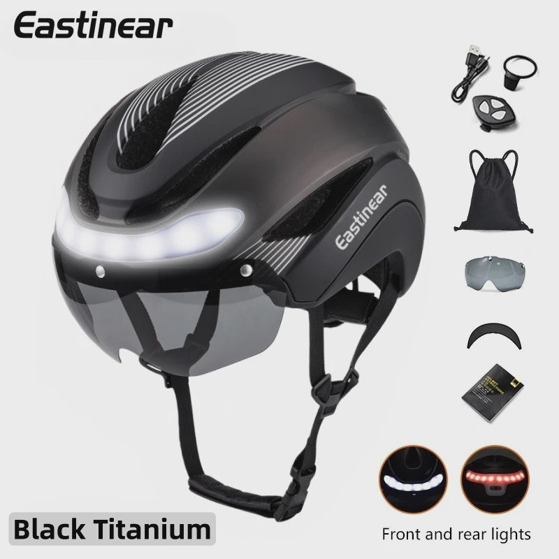 Fietshelm Volwassenen met LED Verlichting, Knipperlichten & Magnetische Vizier
