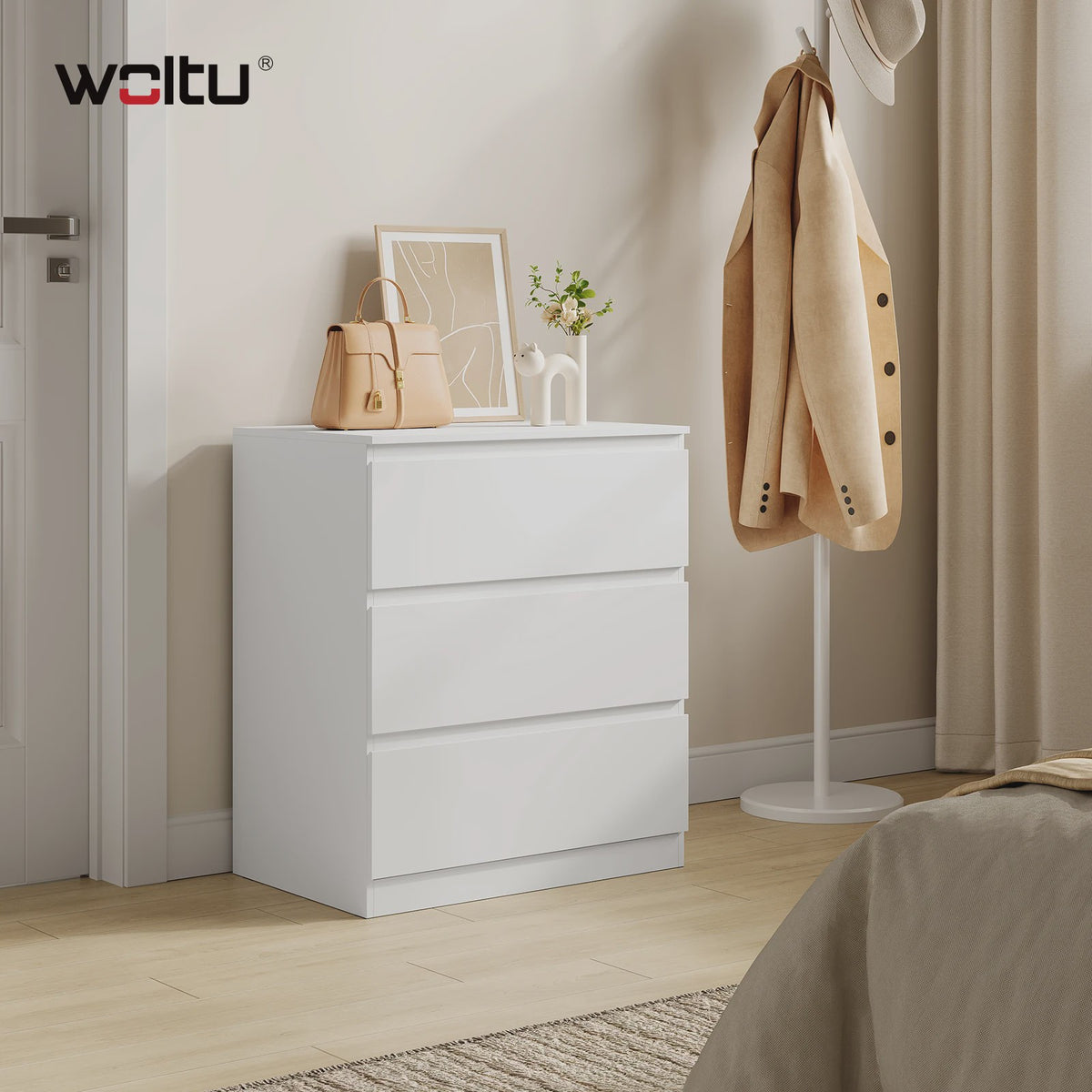 Moderne Witte Ladekast met 4 Lades - Stijlvolle Sideboard voor Woonkamer & Slaapkamer - 60x90x40cm