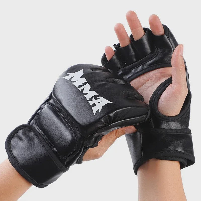 Professionele Half Vinger Bokshandschoenen Leer met Kussen voor Volwassenen - Sanda, UFC, Zandzak Training