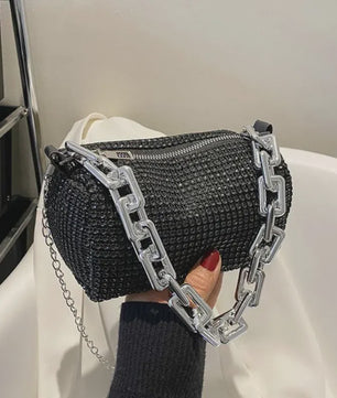 Glitter Strass Bucket Bag met Ketting - Luxe Mini Crossbody Tas voor Dames