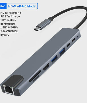 USB-C Docking Station 100W PD, 4K HDMI, VGA, RJ45, USB 3.0 Hub & SD/TF Kaartlezer