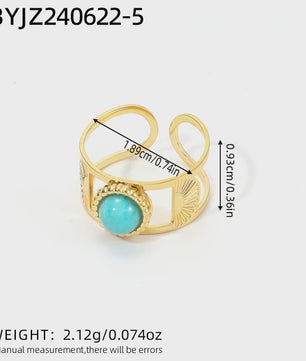 Bohemian Ringen met Natuursteen (Turquoise & Malachiet) - Goudkleurig Staal