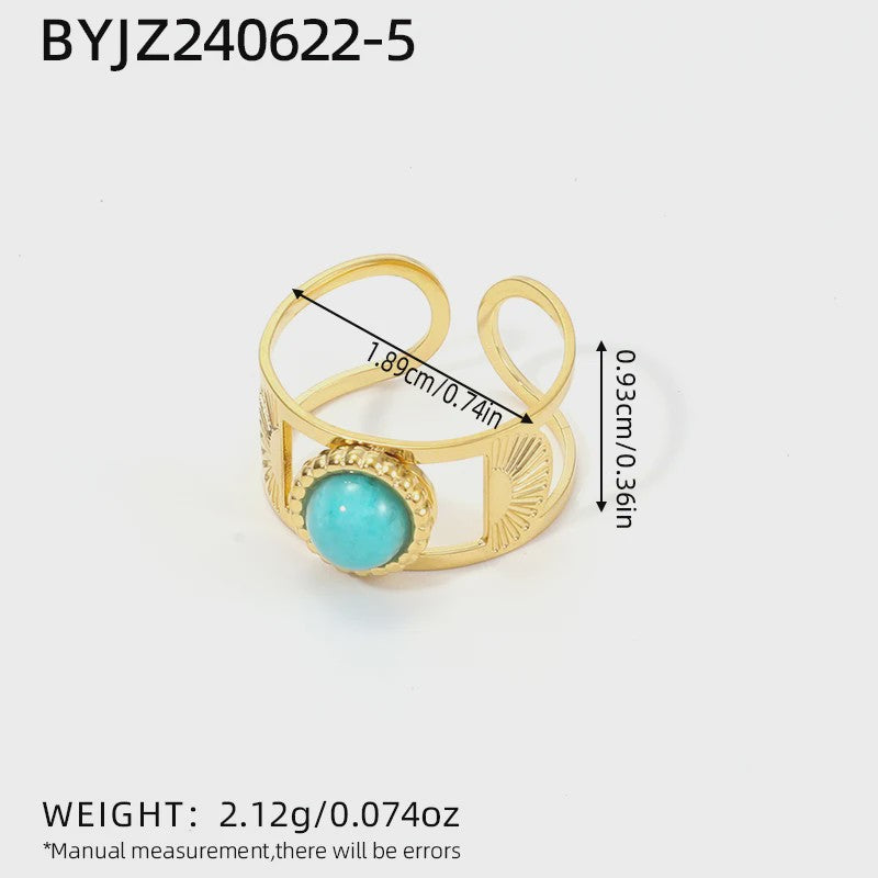 Bohemian Ringen met Natuursteen (Turquoise & Malachiet) - Goudkleurig Staal