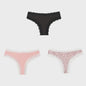 3-Pack Dames Slipjes met Kantrand - Low-Waist Thong & G-String in Luipaardprint en Effen Kleuren