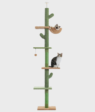 Cactus Kattenboom 5-Tier Vloer tot Plafond Klimpaal met Hangmat & Krabpaal
