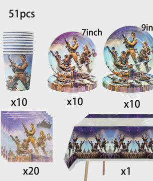 Fortnite Feestdecoratie Set: Beker, Bordjes, Tafelkleed & Meer voor Verjaardagen