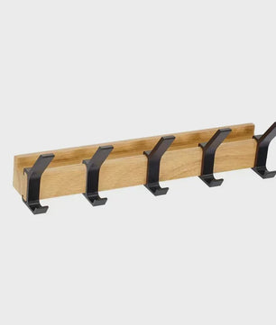 Nordic Wandkapstok met 5 Verstelbare Aluminium Haken - Hout & Metaal