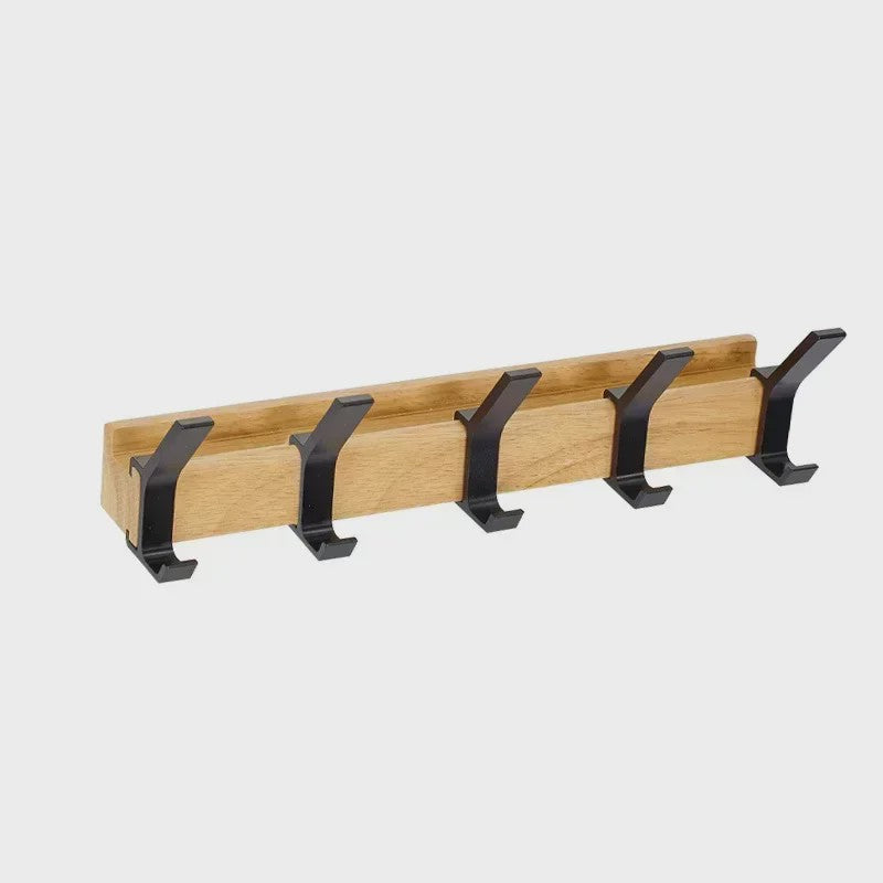 Nordic Wandkapstok met 5 Verstelbare Aluminium Haken - Hout & Metaal