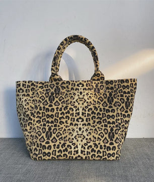 Unisex Canvas Shopper met Luipaardprint en Borduring - Stijlvolle Tote Bag voor Dagelijks Gebruik