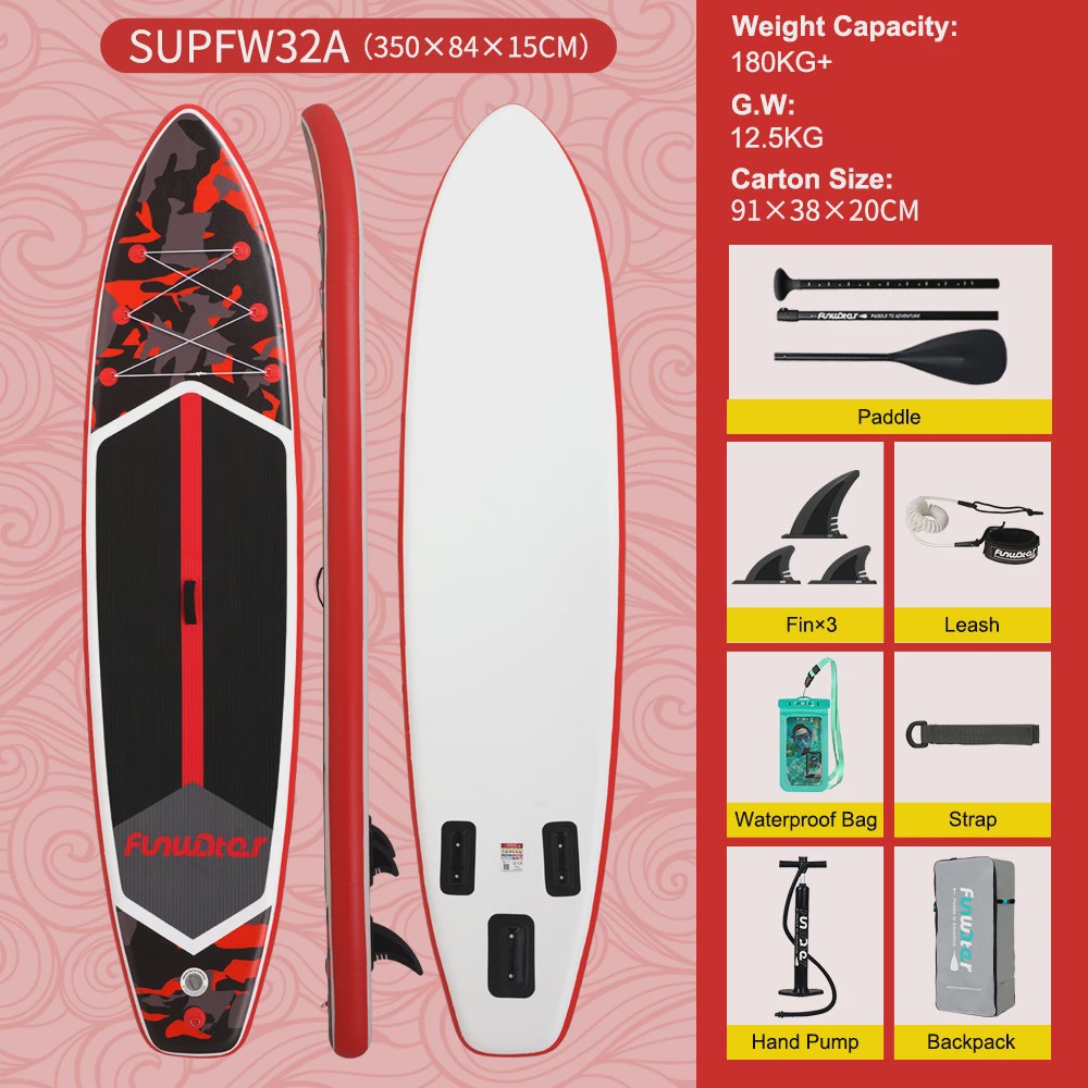 Opblaasbaar SUP Board 350cm - Extra Breed & Stabiel - 205kg Max Belasting - Voor Oceaan & Water Surfen