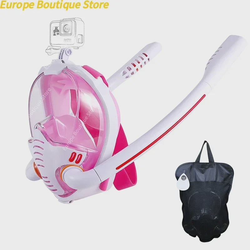 Volledig Gelaats snorkelmasker met Dubbele Buizen - 180° Panoramisch, Anti-condens & Dry Top Systeem