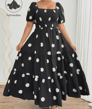 Zwarte Polka Dot Jurk met Pofmouwen en Vierkante Hals - Elegante Zomerjurk voor Dames