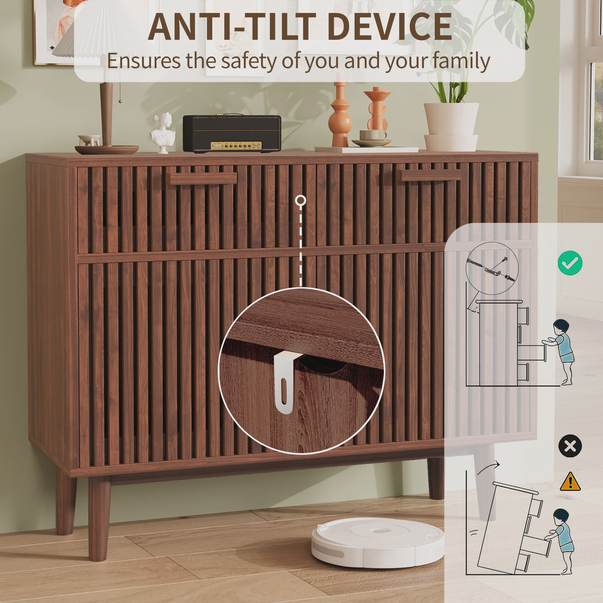 Mid-Century Houten Buffetkast met 2 Lades en 2 Deuren - Stijlvolle Console voor Woonkamer of Hal