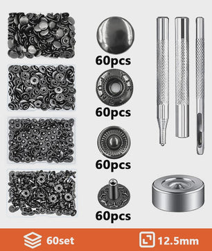 Roestvrij Staal Drukknopen Set 12.5mm Gunmetal Zwart - Kleding & Tassen