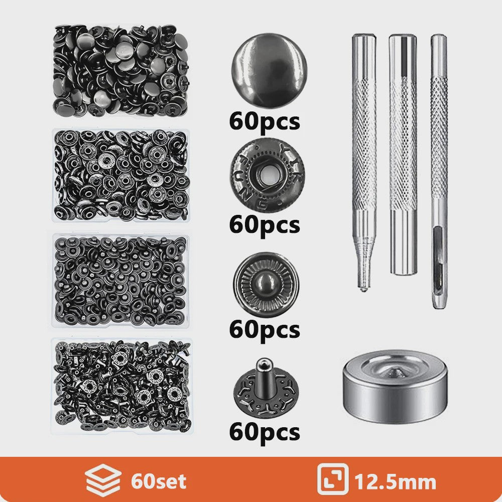 Roestvrij Staal Drukknopen Set 12.5mm Gunmetal Zwart - Kleding & Tassen