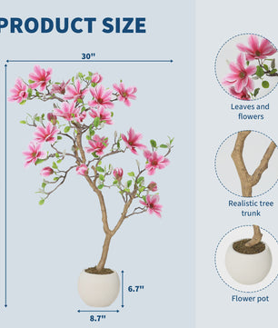 Levensgetrouwe Roze Magnolia Kunstboom - Realistische Zijde Plant in Pot voor Woonkamer Entree