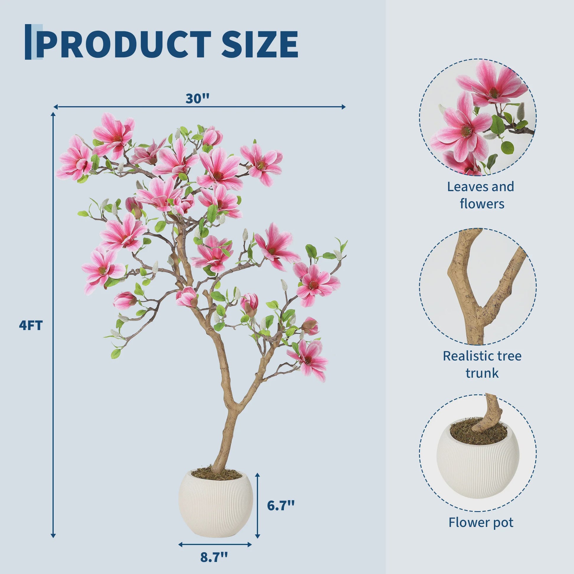 Levensgetrouwe Roze Magnolia Kunstboom - Realistische Zijde Plant in Pot voor Woonkamer Entree