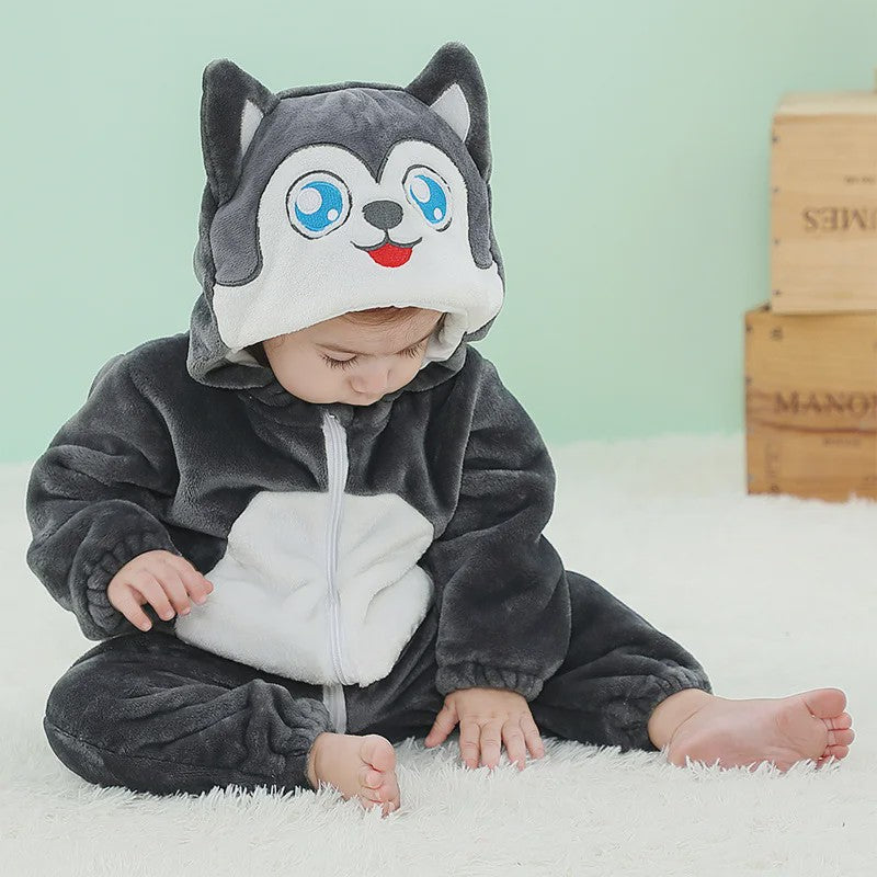 Baby Romper Dierenkostuum Kigurumi - Zacht Flanellen Jumpsuit voor Jongens & Meisjes