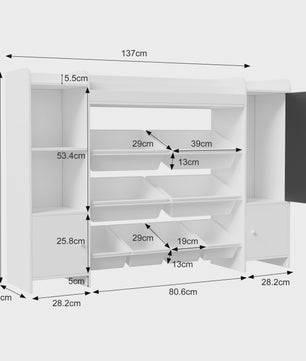 Boekenkast met 8 Opbergboxen en Krijtbord voor Kinderkamer
