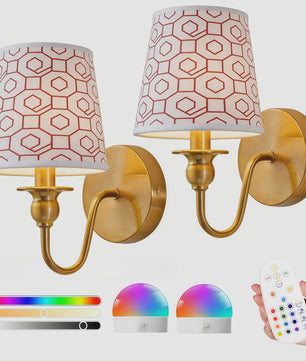 Draadloze Wandlamp Goud met Afstandsbediening & 15 Kleuren LED - Oplaadbaar, Dimbaar, Stoffen Kap