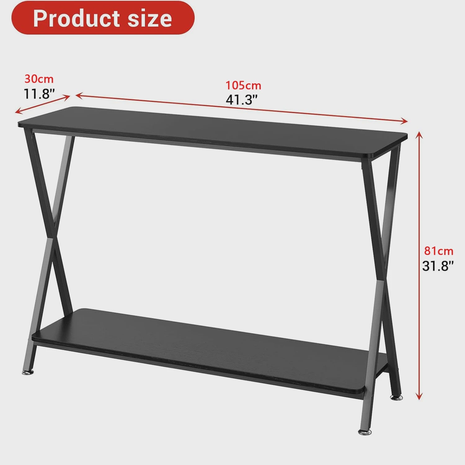 Smalle Console Tafel met Plank en Metaal Frame - Hal, Entree, Achterbank Meubel
