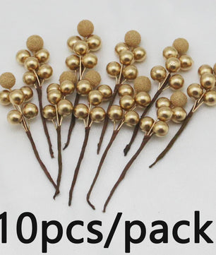 10x Gouden Bessen Decoratie Takjes - Kunstkerstboom & Krans Versiering