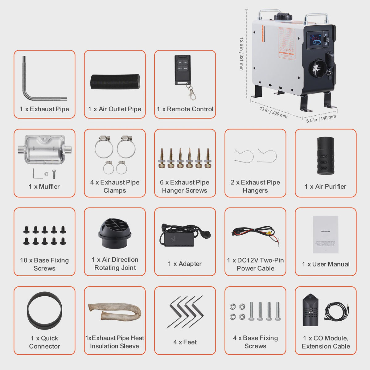 2KW Diesel Luchtverwarmer 12V/24V - All-in-One met Afstandsbediening & CO Alarm
