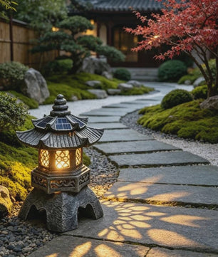 Chinese Pagode Solar Tuinlamp - Zen Stijl Steen Lantaarn voor Buiten