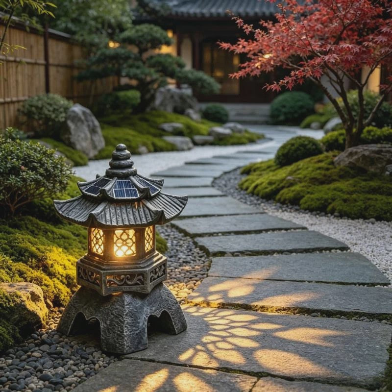 Chinese Pagode Solar Tuinlamp - Zen Stijl Steen Lantaarn voor Buiten