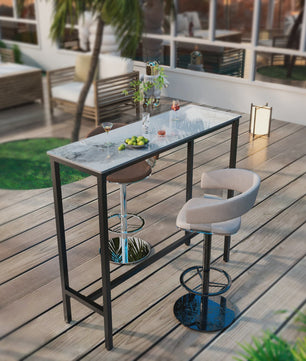 Sintered Stone Bartafel Wit Rechthoekig 120cm - Counter Height Pub Tafel met Zwart Metaal Frame