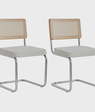 Set van 2/4 Retro Eetkamerstoelen met Rotan Rugleuning en Gestoffeerde Zitting
